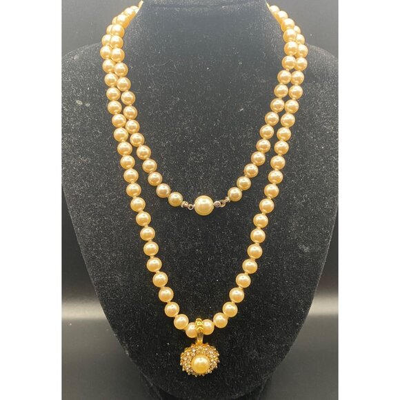 Vintage Roman Faux Pearl Necklace Enhancer 28” Luster Hand Knotted Luster - Picture 1 of 10